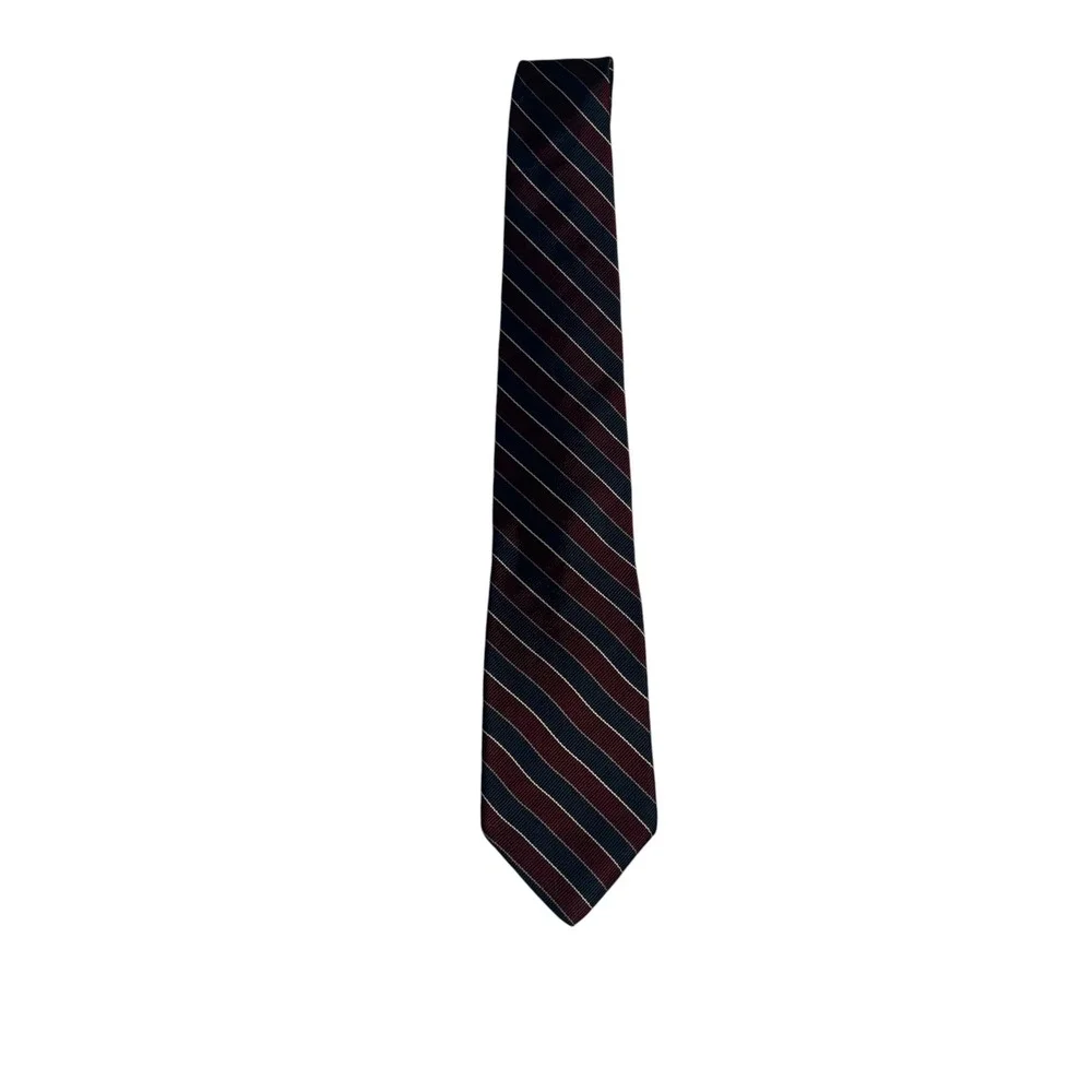 Duxbury Ltd Mens Silk Necktie Burgundy Navy Gold Diagonal Rep Stripe Classic